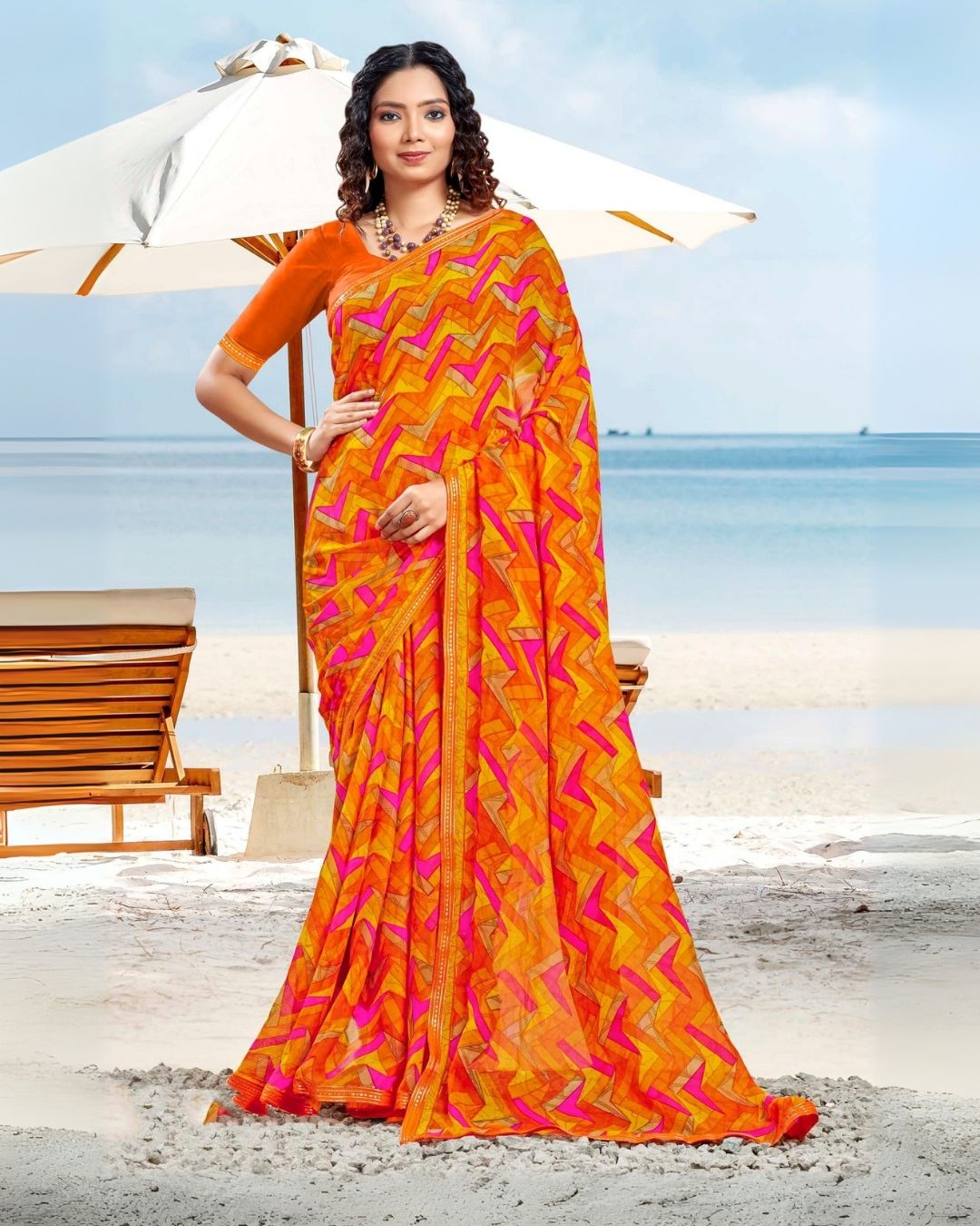 Rangeeli Orange-Multicolor Saree