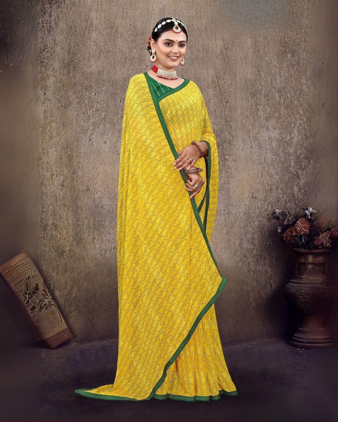 Kesari curve lined regular wear yellow saree
