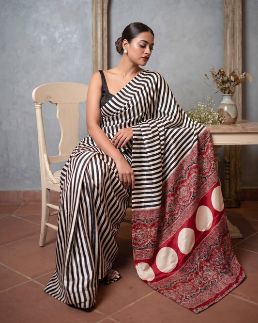 Ajarkh Modal Silk Stripe Saree