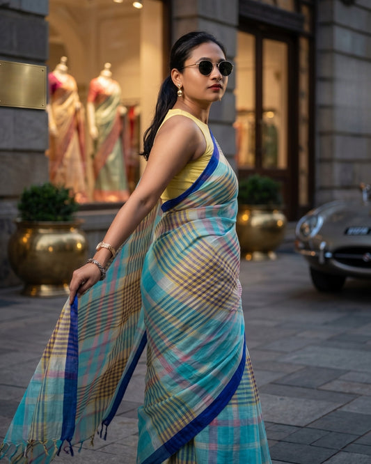 Cotton Linen Handloom look digital print saree