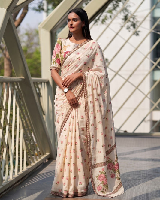 Cotton Linen Liberty Floral Saree