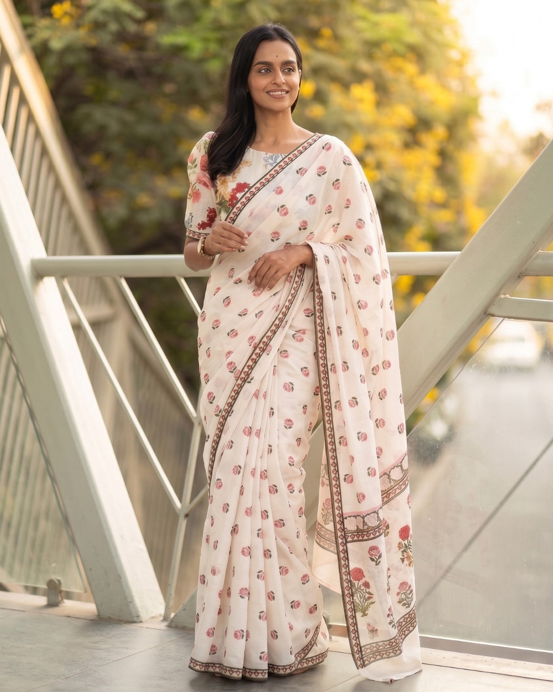 Cotton Linen Liberty Floral Saree