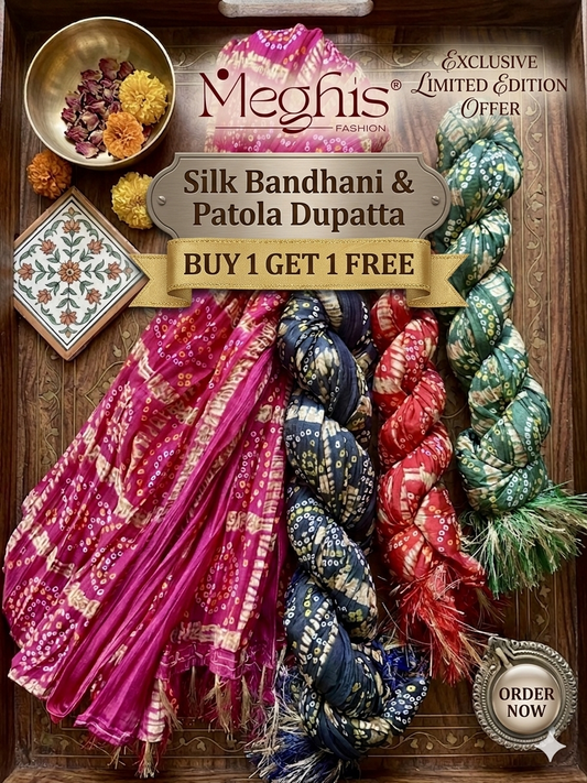 Bandhini Gharchola silk dupatta with tassels combo buy 1 get 1