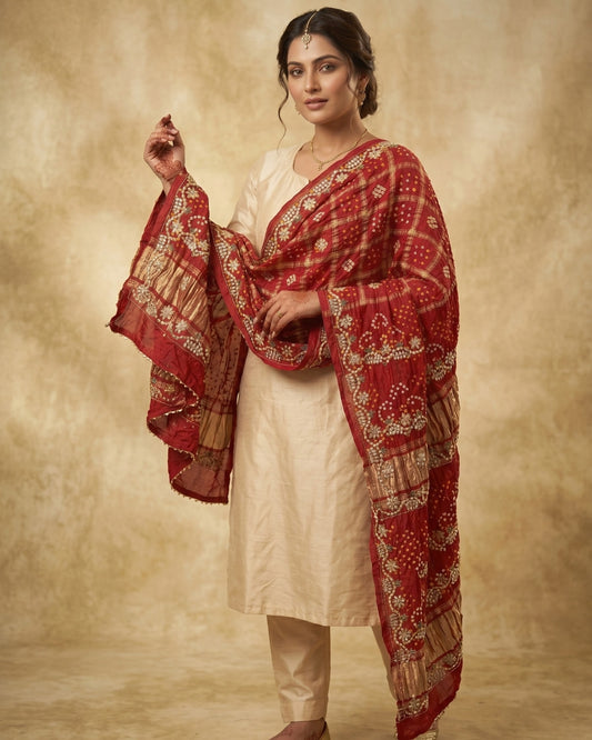 Pure Gaji Silk gota patti handwork dupatta