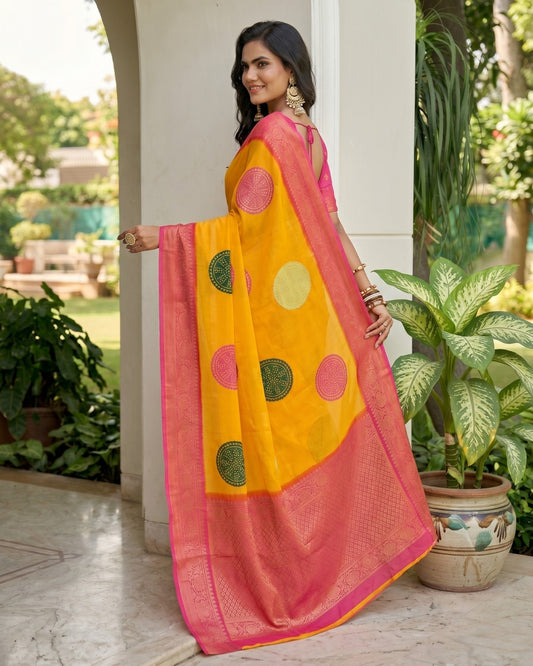 Soft Silk Summer Saree with Bandhini Ghevar print
