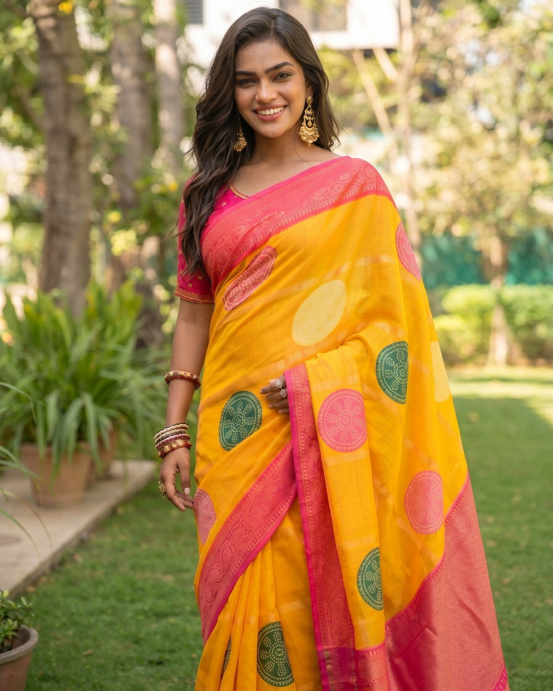 Soft Silk Summer Saree with Bandhini Ghevar print