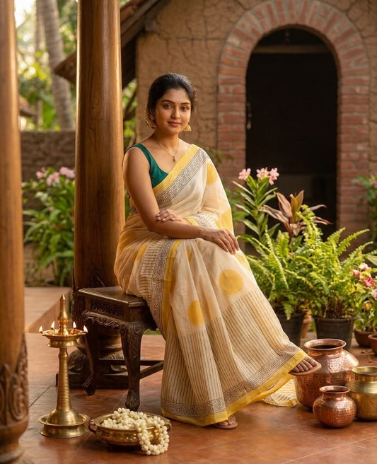 Sunshine Symphony Cotton Linen Saree