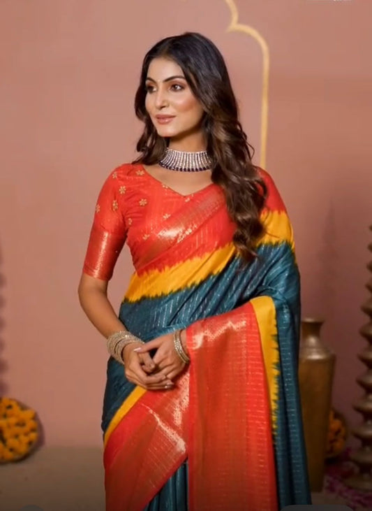 Dola silk zari saree with latkan