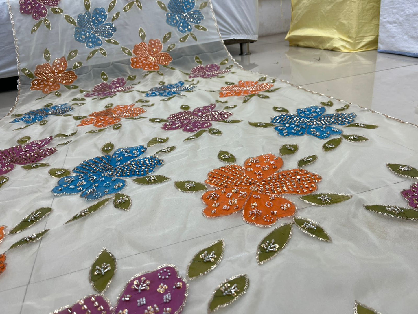 Organza hand painted hand work dupatta