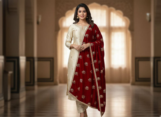 Velvet Zari Embroidered Dupatta
