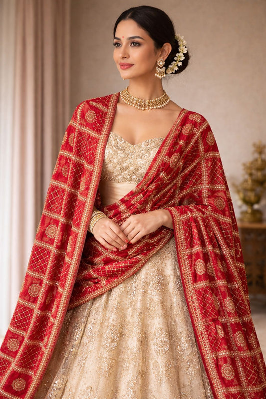 Royal premium silk red dupatta