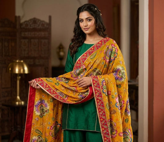 Pure Viscose Natural Crepe Dupatta – Floral Zari Elegance