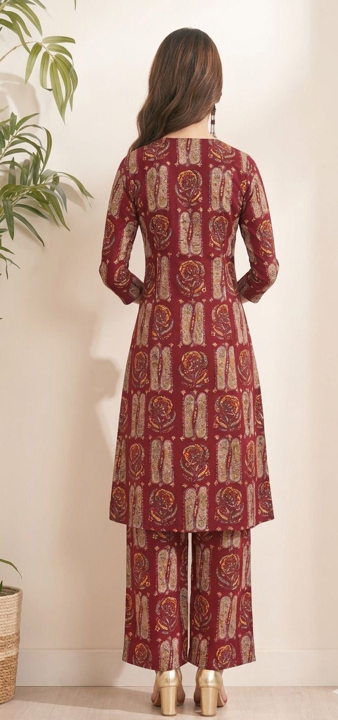Cotton Summer Co-Ord set- Maroon