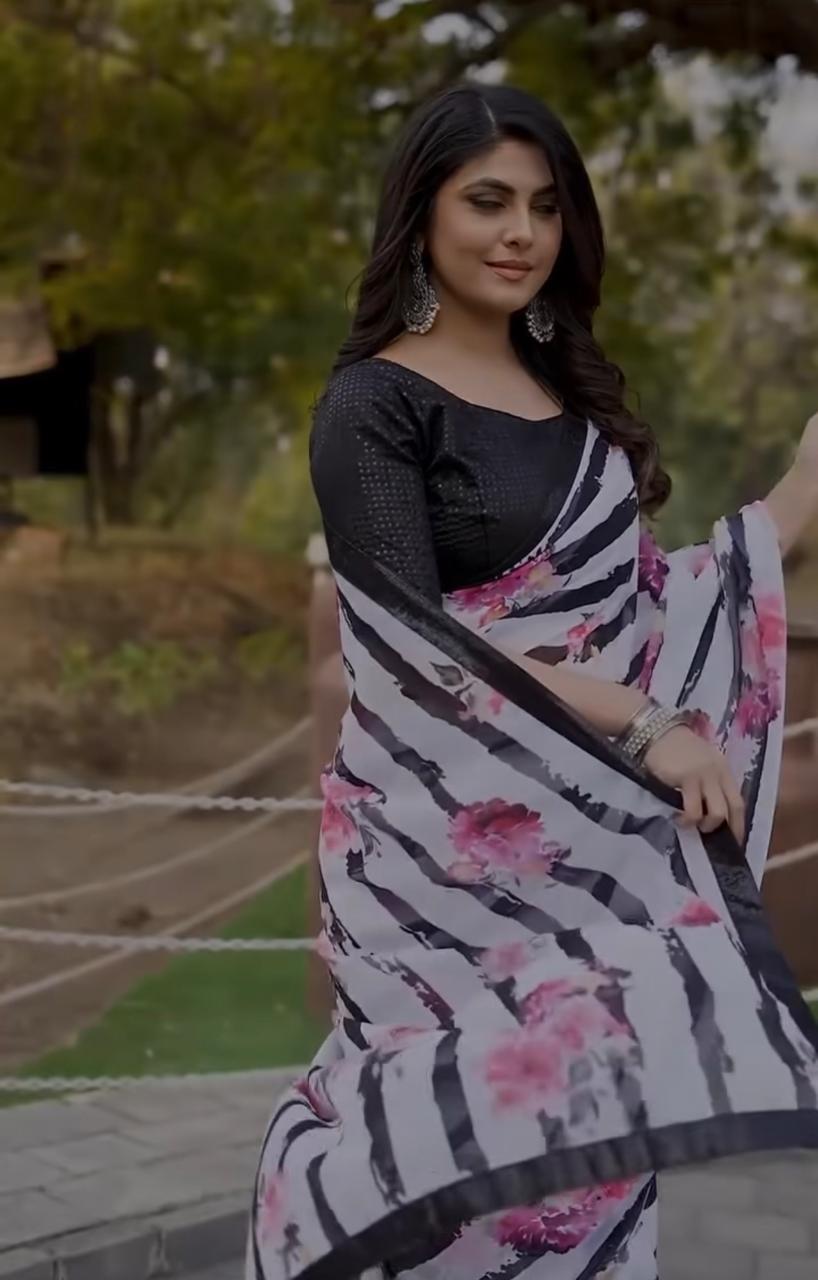 Zebra Elegance – Weightless Georgette Saree