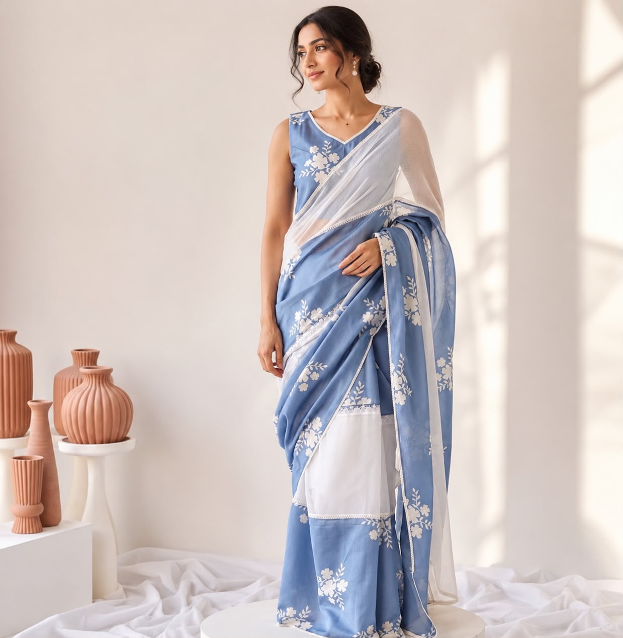 Skyline Cotton Linen Blend Saree