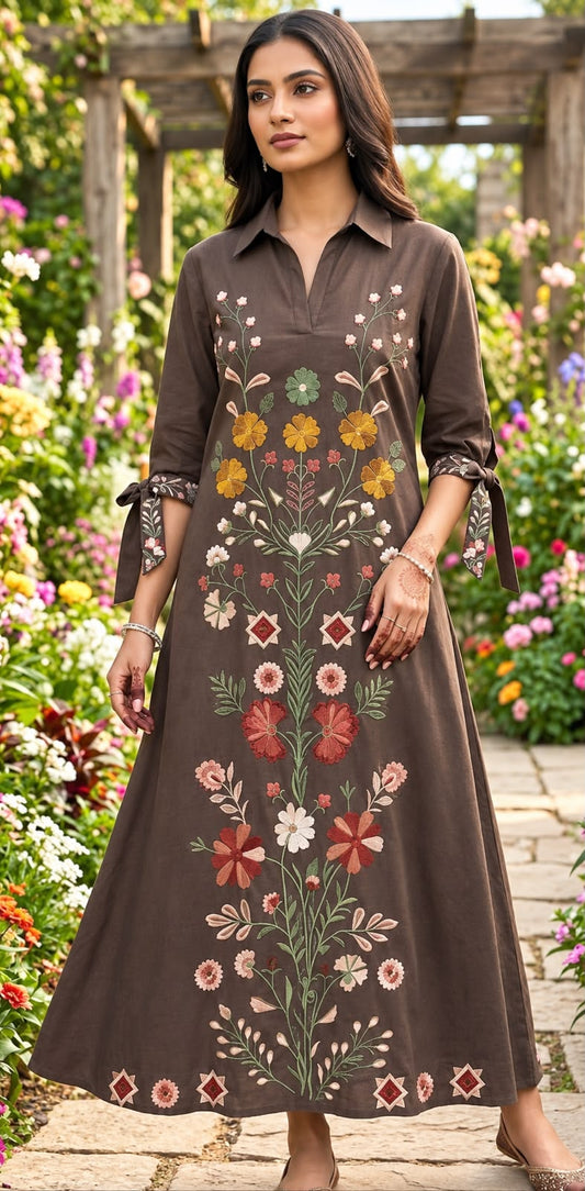 Heavy Embroidered 100% Cotton Long Dress
