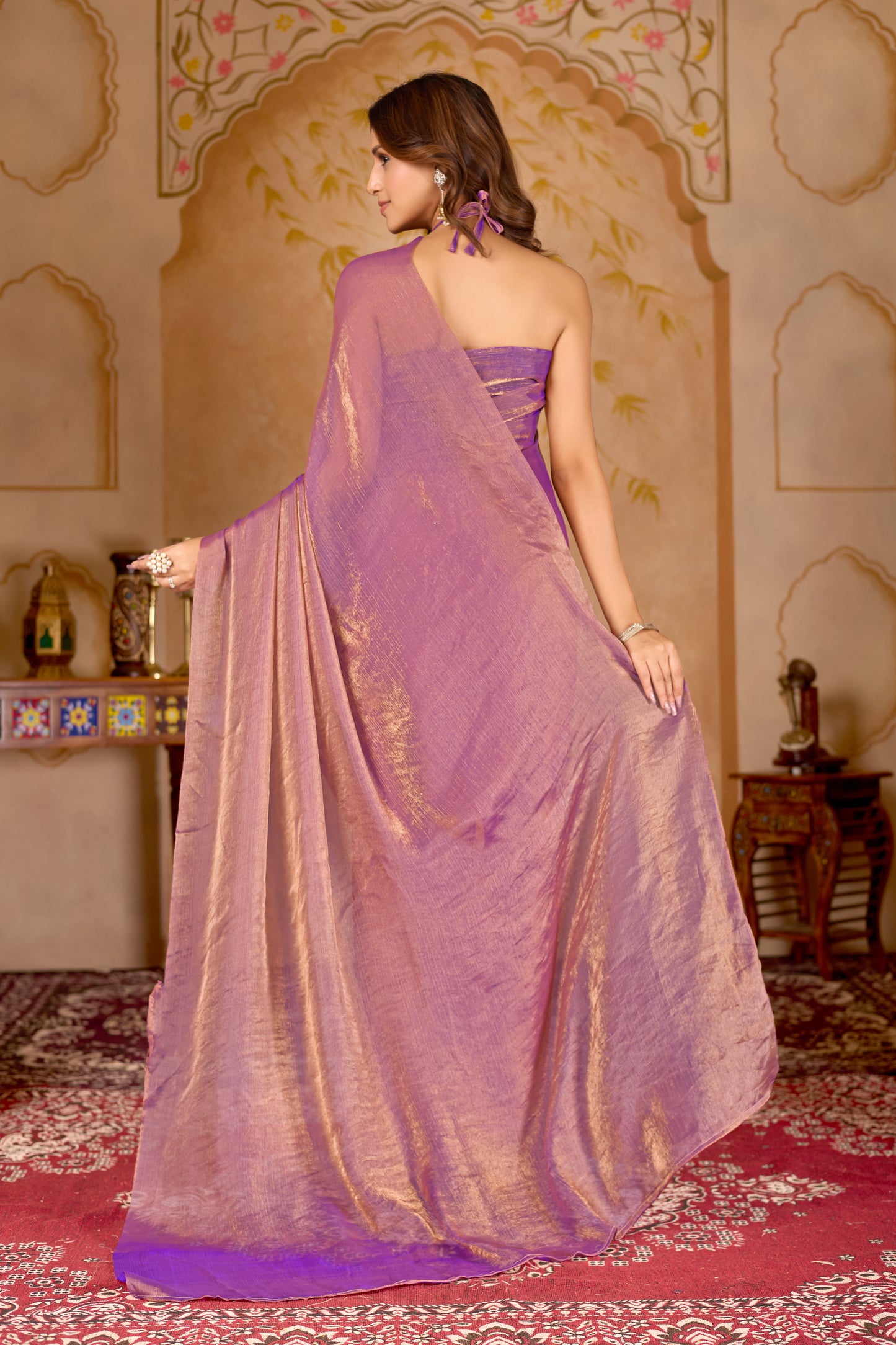 Designer Fendi purple gold saree