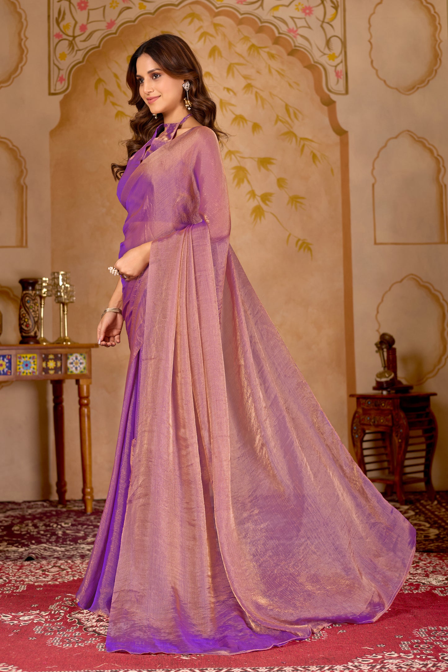 Designer Fendi purple gold saree