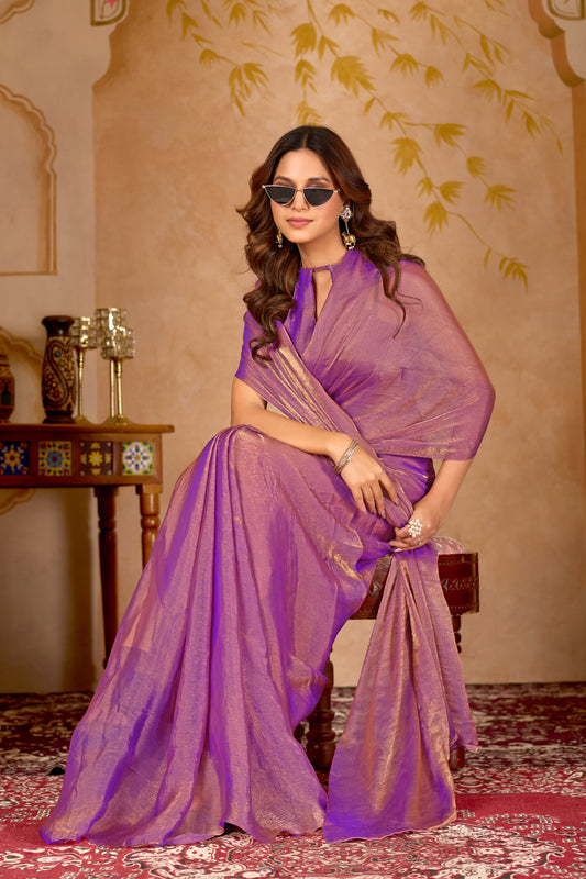 Designer Fendi purple gold saree
