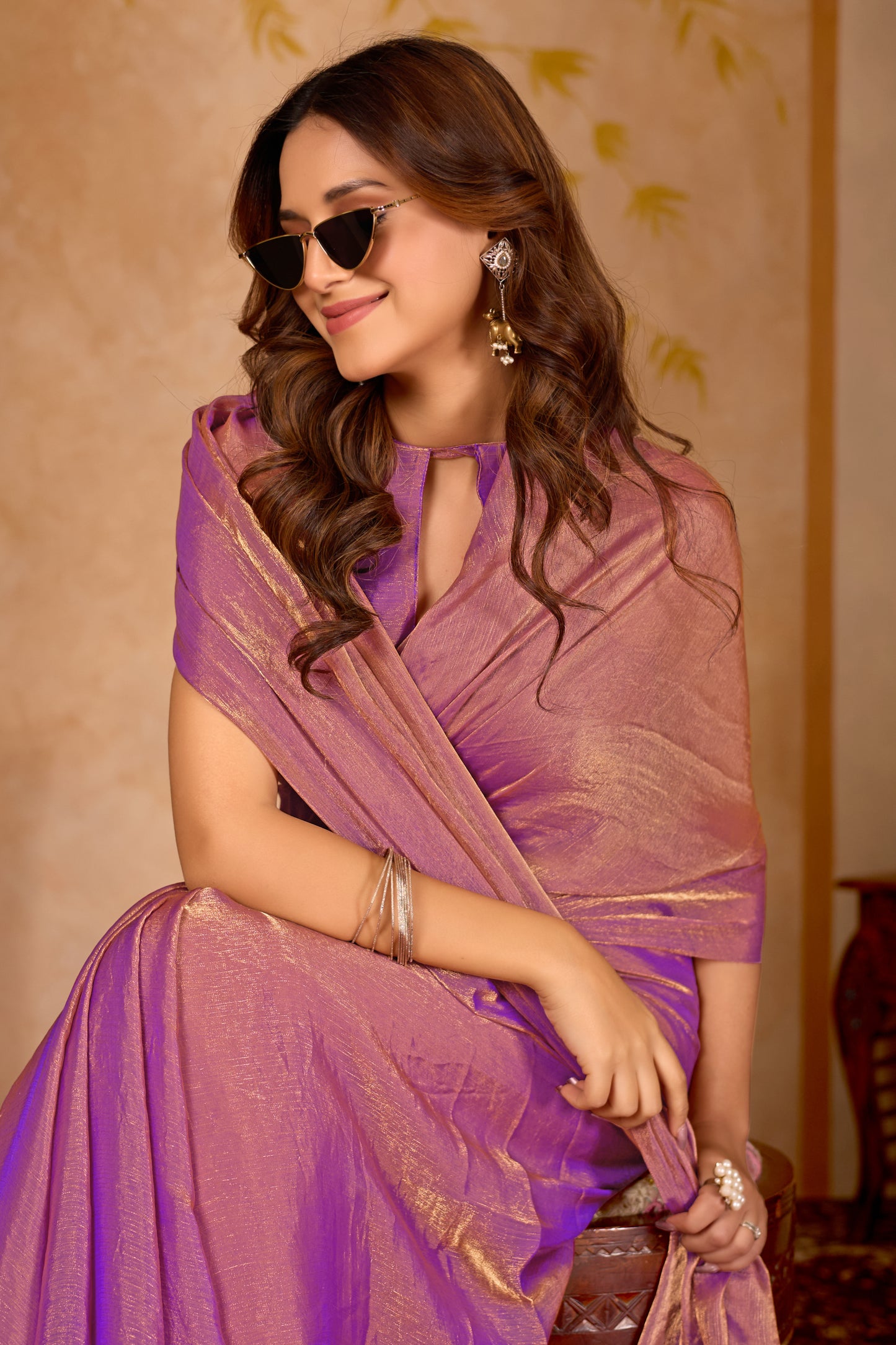 Designer Fendi purple gold saree