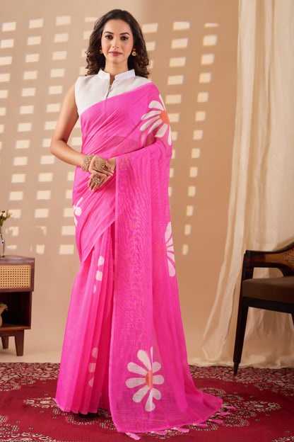 Gulbahar cotton linen digital print saree with heavy tassels