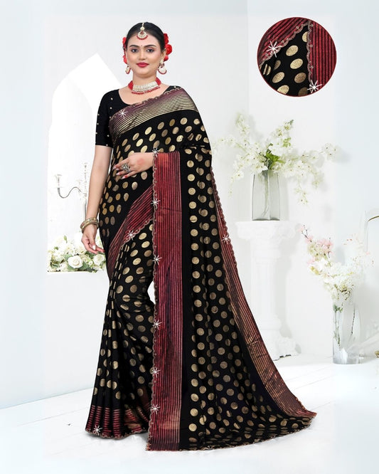 Sunderi Dotted circle regular wear black saree