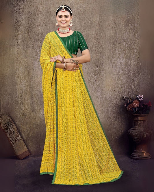 Kesari printed regular wear saree - Yellow color