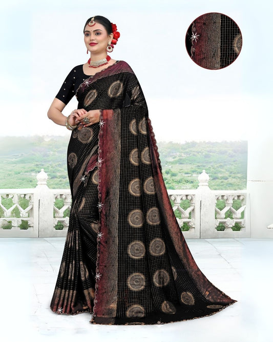 Artwork printed regular wear black saree
