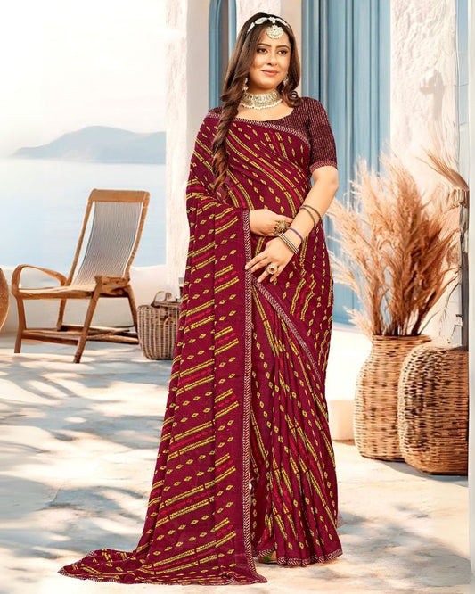 Mornii Maroon Colorful lined Saree