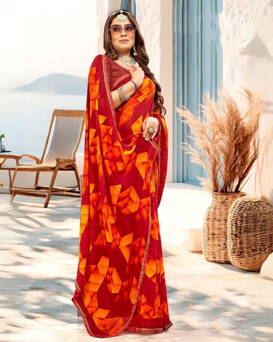 Mornii Red with yellow Colorful Saree