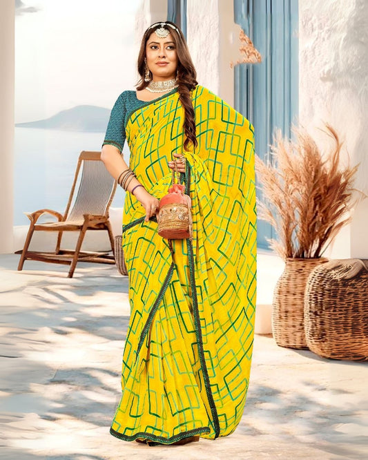 Mornii Yellow green border Saree