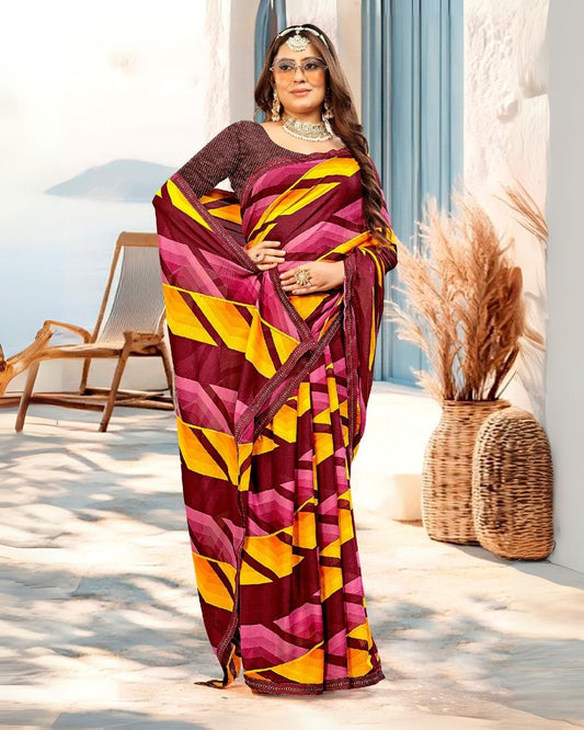 Mornii Maroon-Yellow Saree
