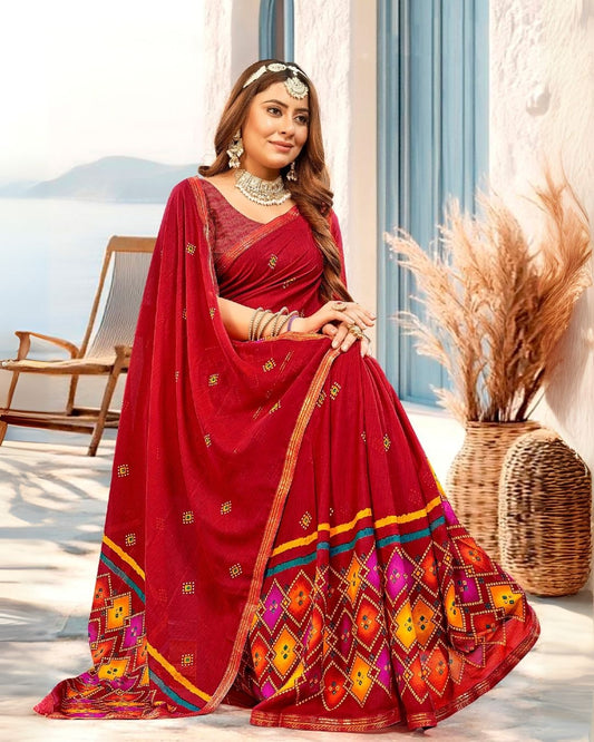 Mornii Red Saree