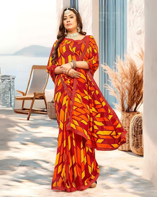 Mornii Red-Yellow Saree