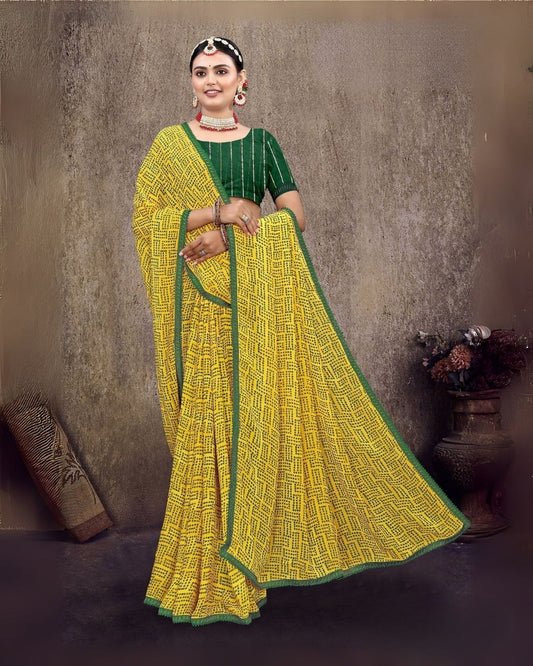 Kesari Dotted regular wear yellow saree