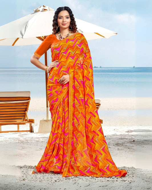 Rangeeli Orange-Multicolor Saree