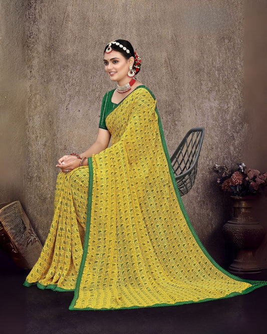 Kesari printed regular wear yellow saree