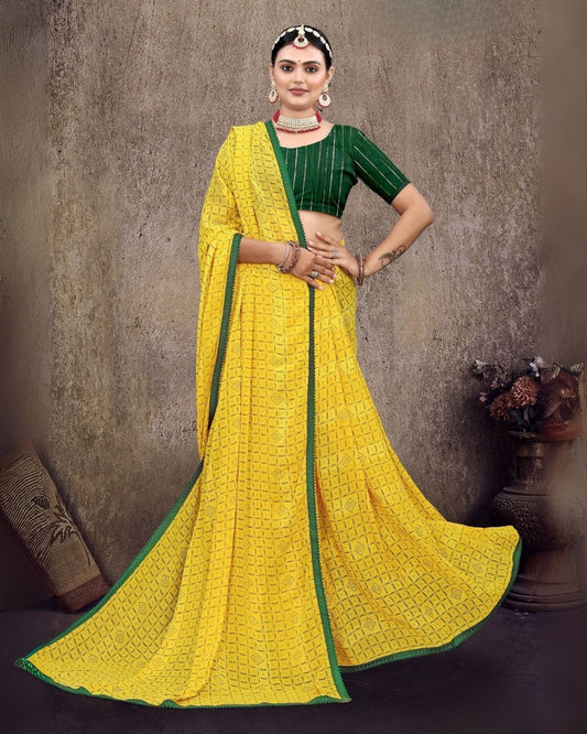 Kesari regular wear yellow printed saree