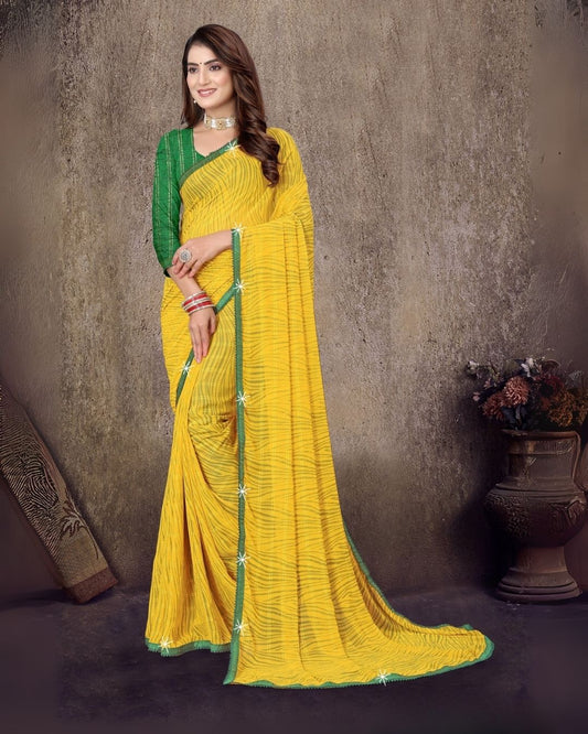 Kesari regular wear yellow fancy saree