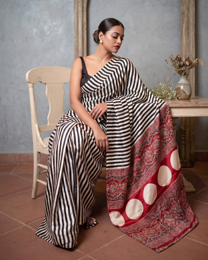 Ajarkh Modal Silk Stripe Saree