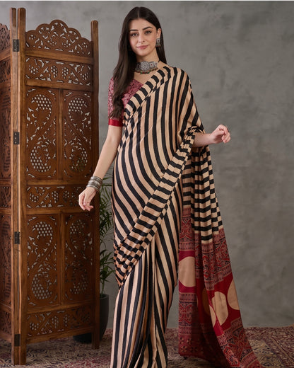 Ajarkh Modal Silk Stripe Saree