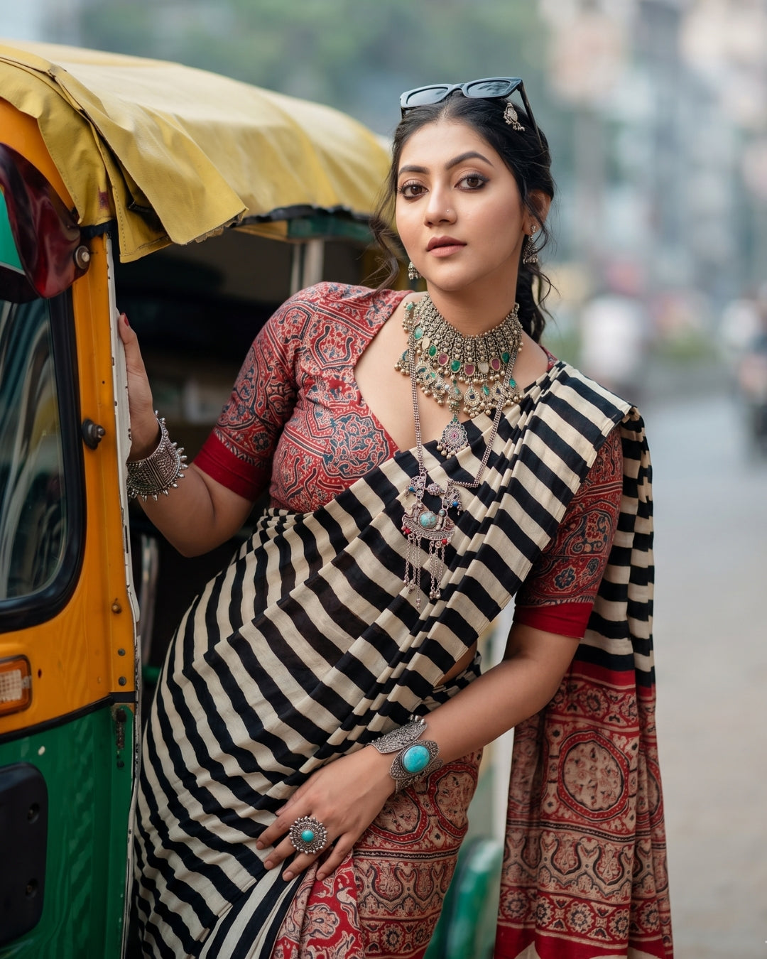Ajarkh Modal Silk Stripe Saree