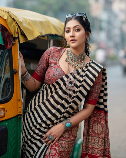 Ajarkh Modal Silk Stripe Saree