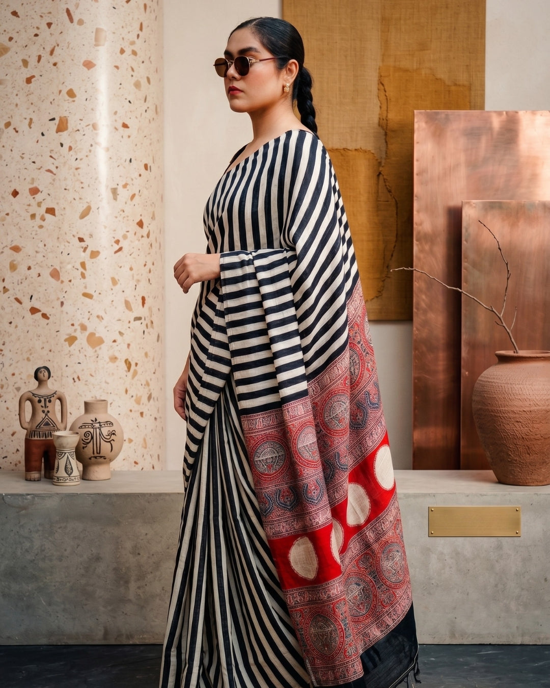 Ajarkh Modal Silk Stripe Saree
