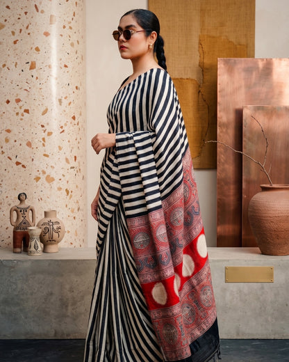 Ajarkh Modal Silk Stripe Saree