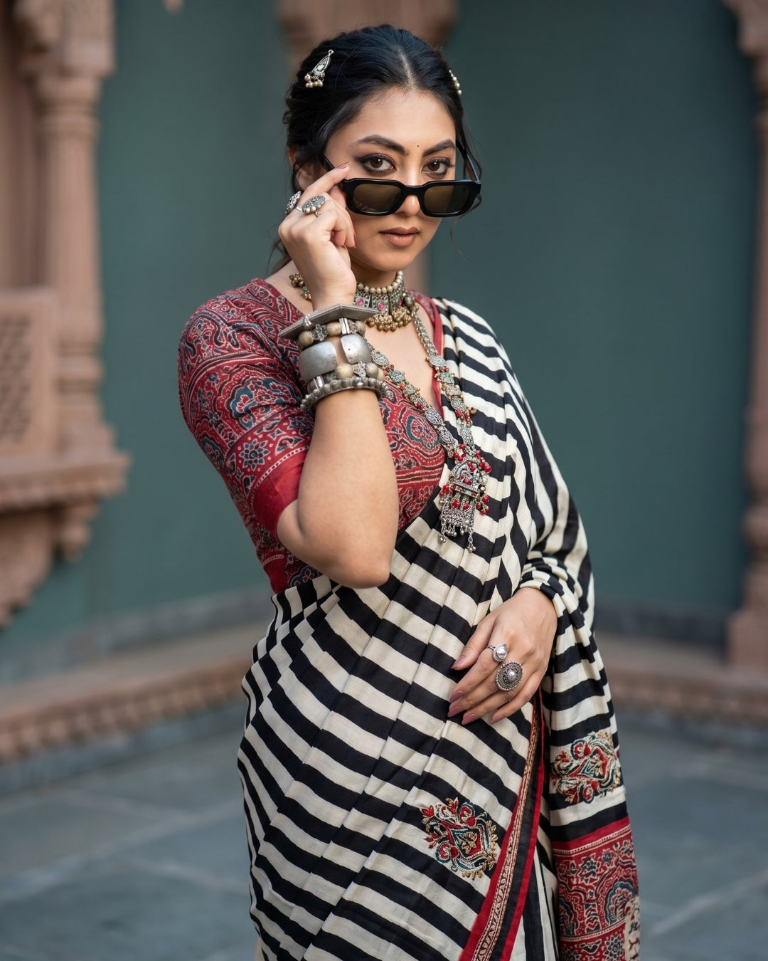 Ajarkh Modal Silk Stripe Saree