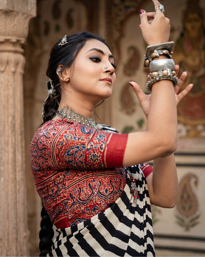 Ajarkh Modal Silk Stripe Saree