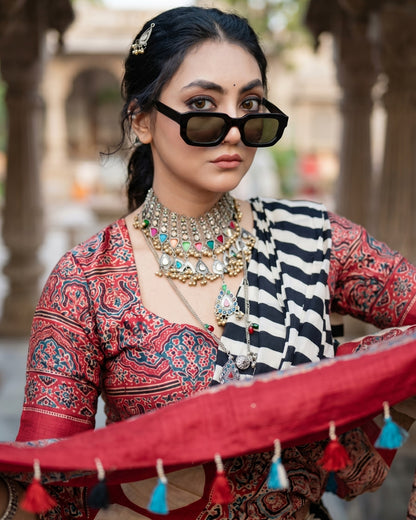 Ajarkh Modal Silk Stripe Saree