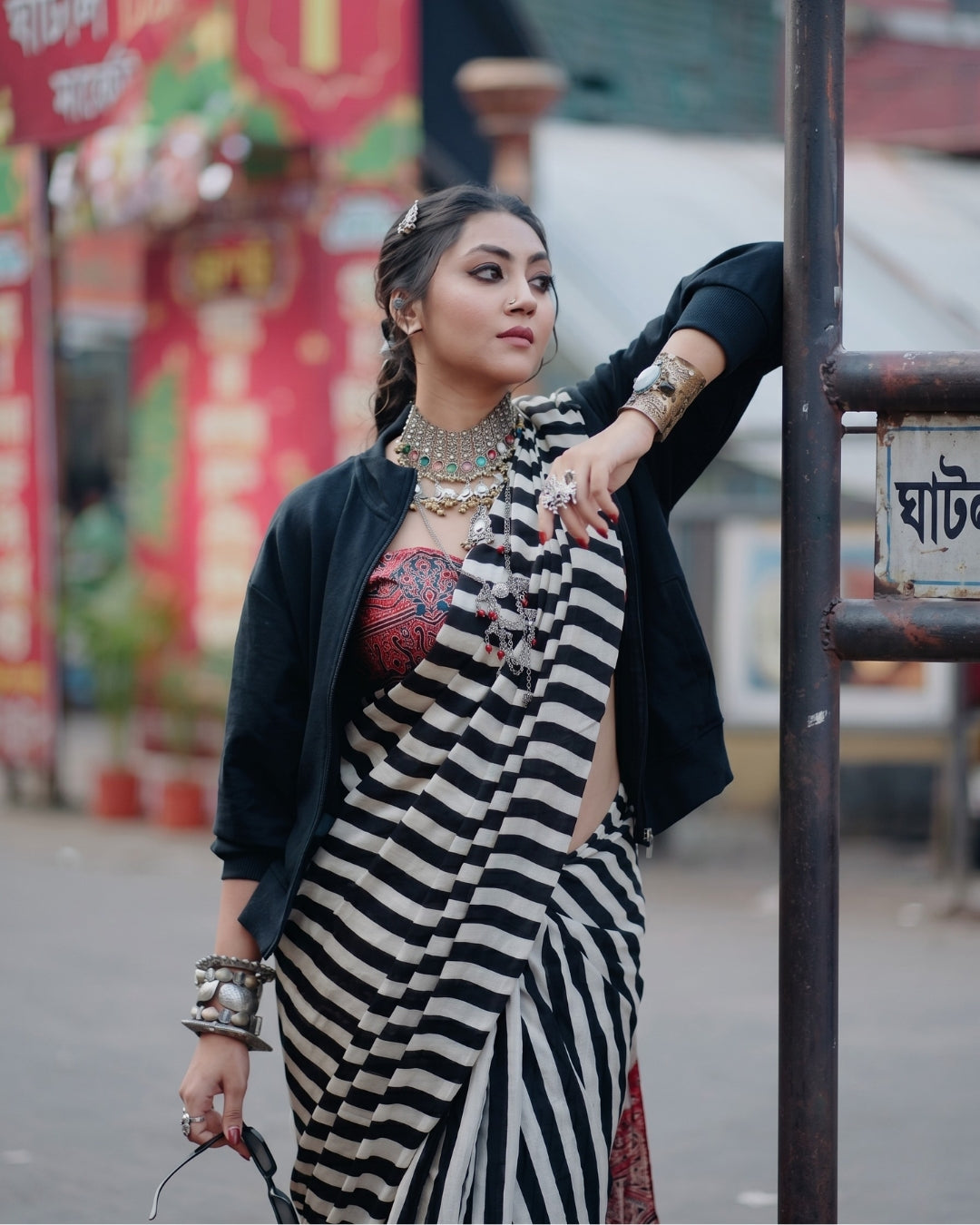 Ajarkh Modal Silk Stripe Saree