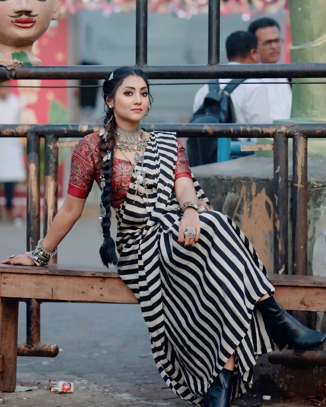 Ajarkh Modal Silk Stripe Saree